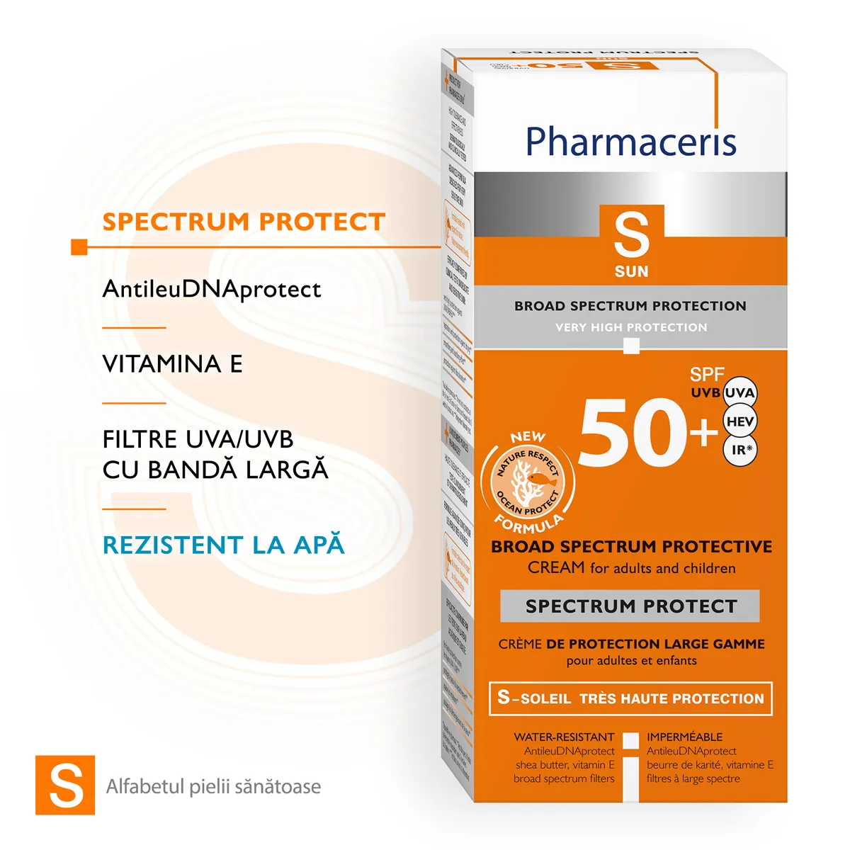 Crema cu protectie solara si spectru larg pentru copii si adulti SPF50+ S, 50ml, Pharmaceris 
