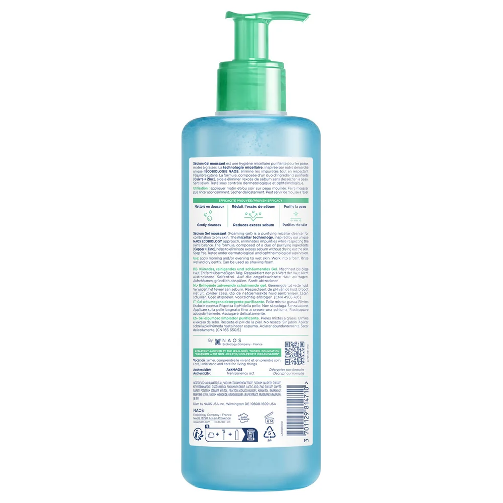 Gel spumant pentru piele mixta si grasa Sebium, 400ml, Bioderma