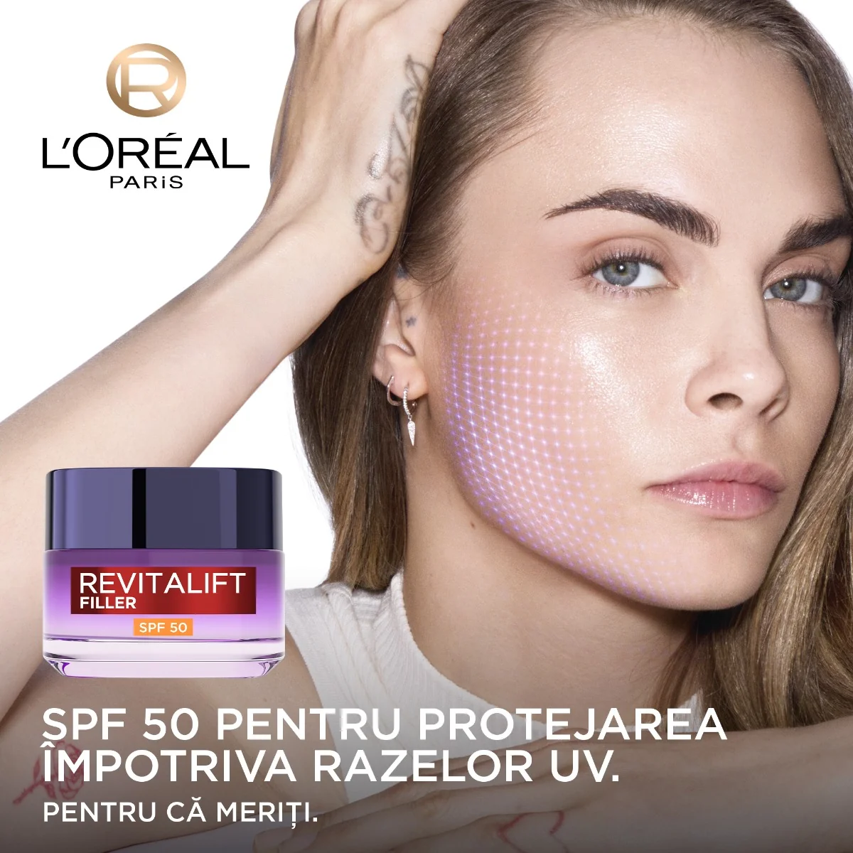 Crema antirid de zi cu acid hialuronic si SPF 50 Revitalift Filler, 50ml, L'Oreal Paris