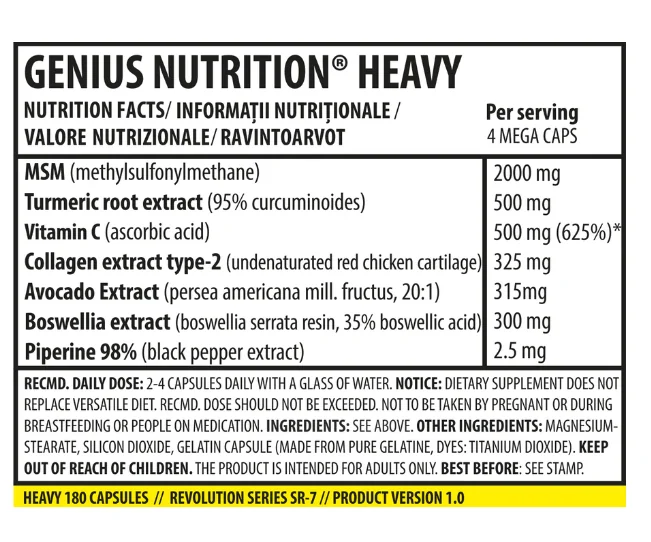 Supliment pentru articulatii si ligamente Heavy, 180 capsule, Genius Nutrition