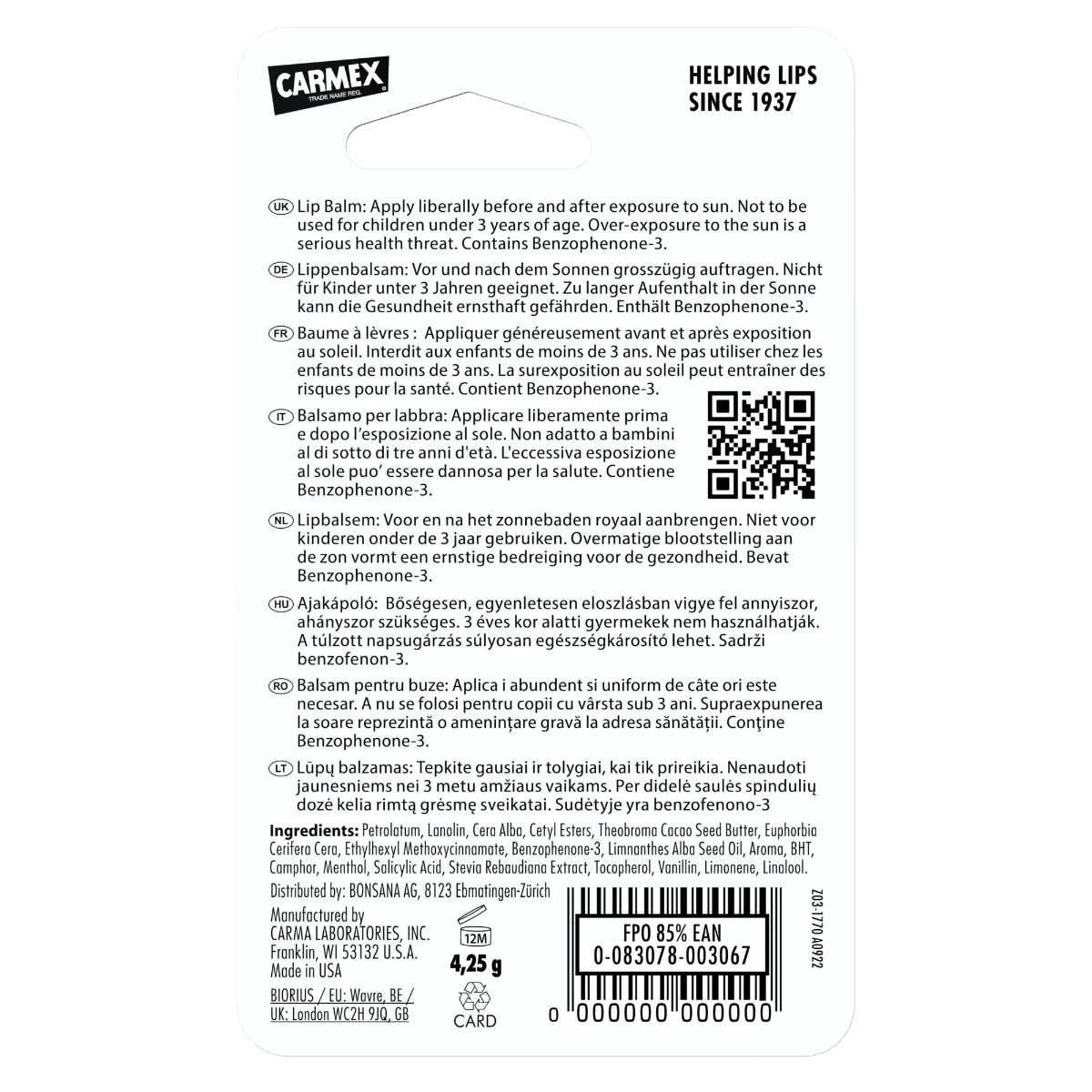 Balsam ultra-hidratant pentru buze cu aroma de lime SPF15, 4,25g, Carmex