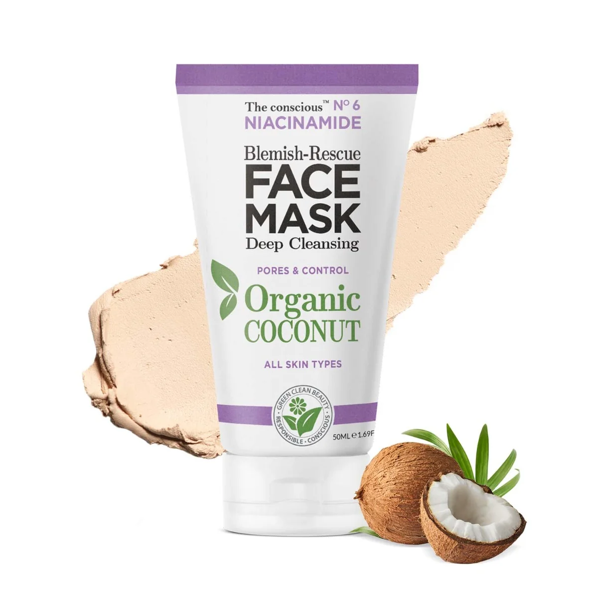 Masca reparatoare pentru fata cu Niacinamida si Cocos, 50ml, The conscious