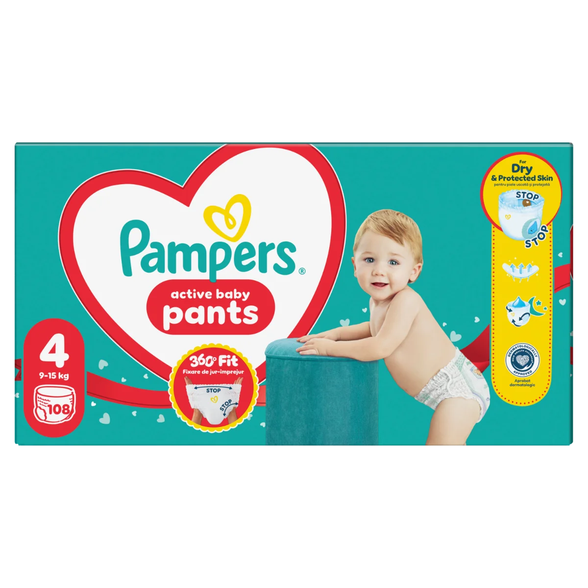 Scutece Pants Stop&Protect Nr. 4 pentru 9-15 kg, 108 bucati, Pampers