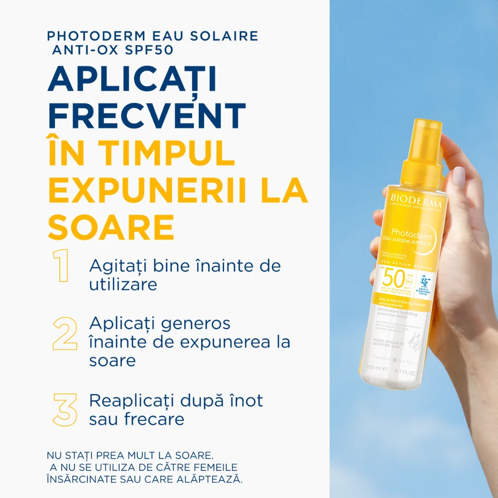 Apa de protectie solara antioxidanta SPF50 Photoderm Anti-OX, 200ml, Bioderma