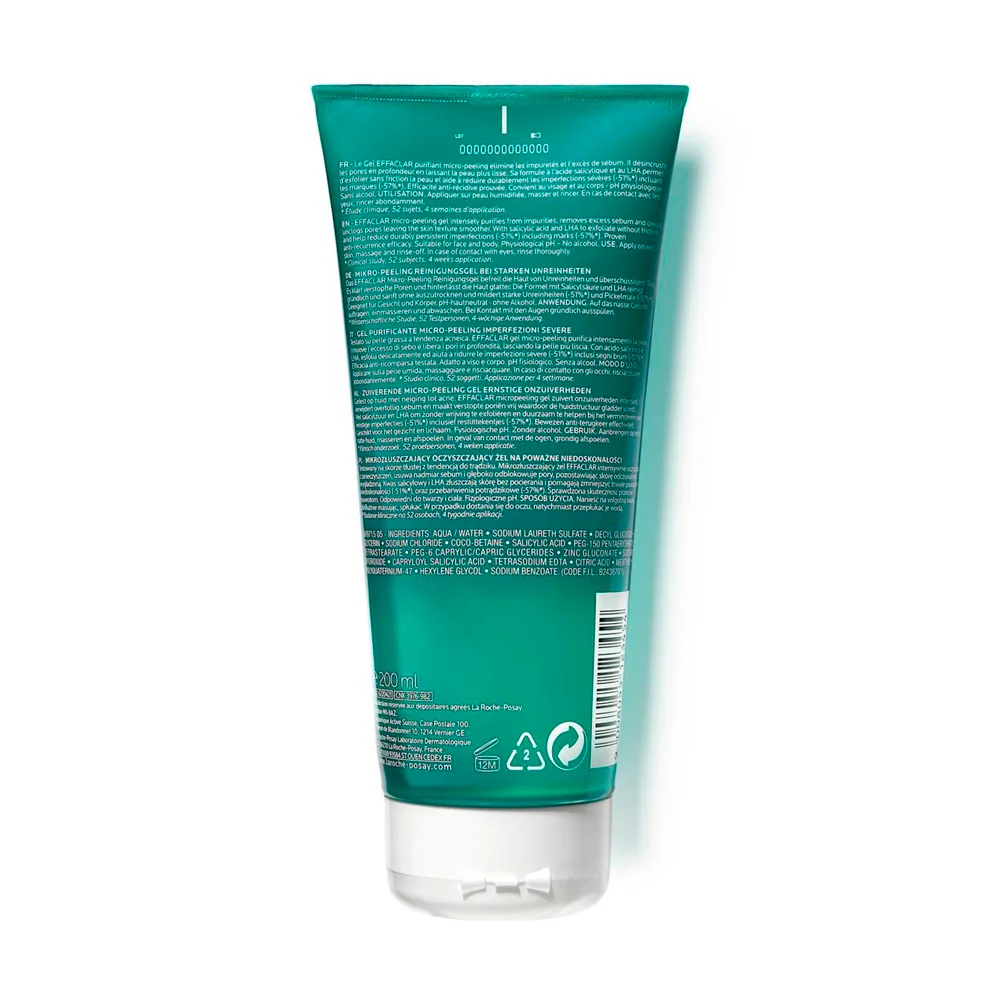 Gel de curatare micro-exfoliant fata si corp ten gras cu tendinta acneica Effaclar, 200ml, La Roche-Posay