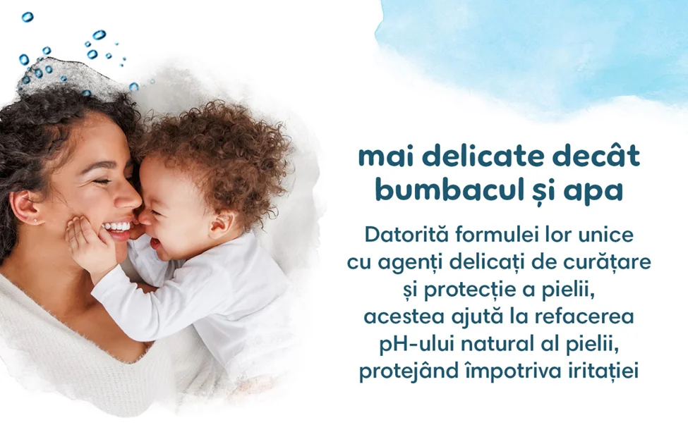 Servetele umede Pampers mai delicate decat bumbacul si apa, ajuta la mentinerea pH-ului natural al pielii. Servetele umede Pampers mai delicate decat bumbacul si apa, ajuta la mentinerea pH-ului natural al pielii.
