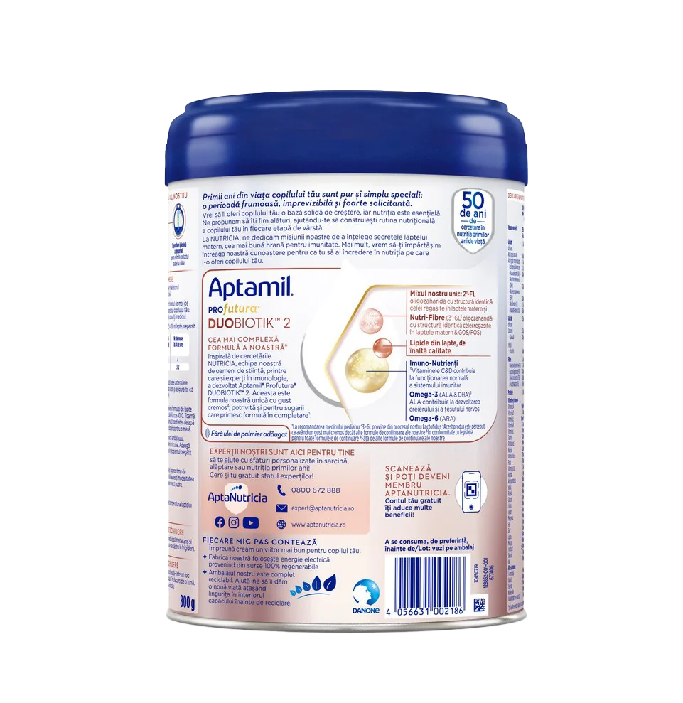 Lapte de continuare pentru copii de pentru 6-12 luni PROfutura DUOBIOTIK 2, 800g, Aptamil