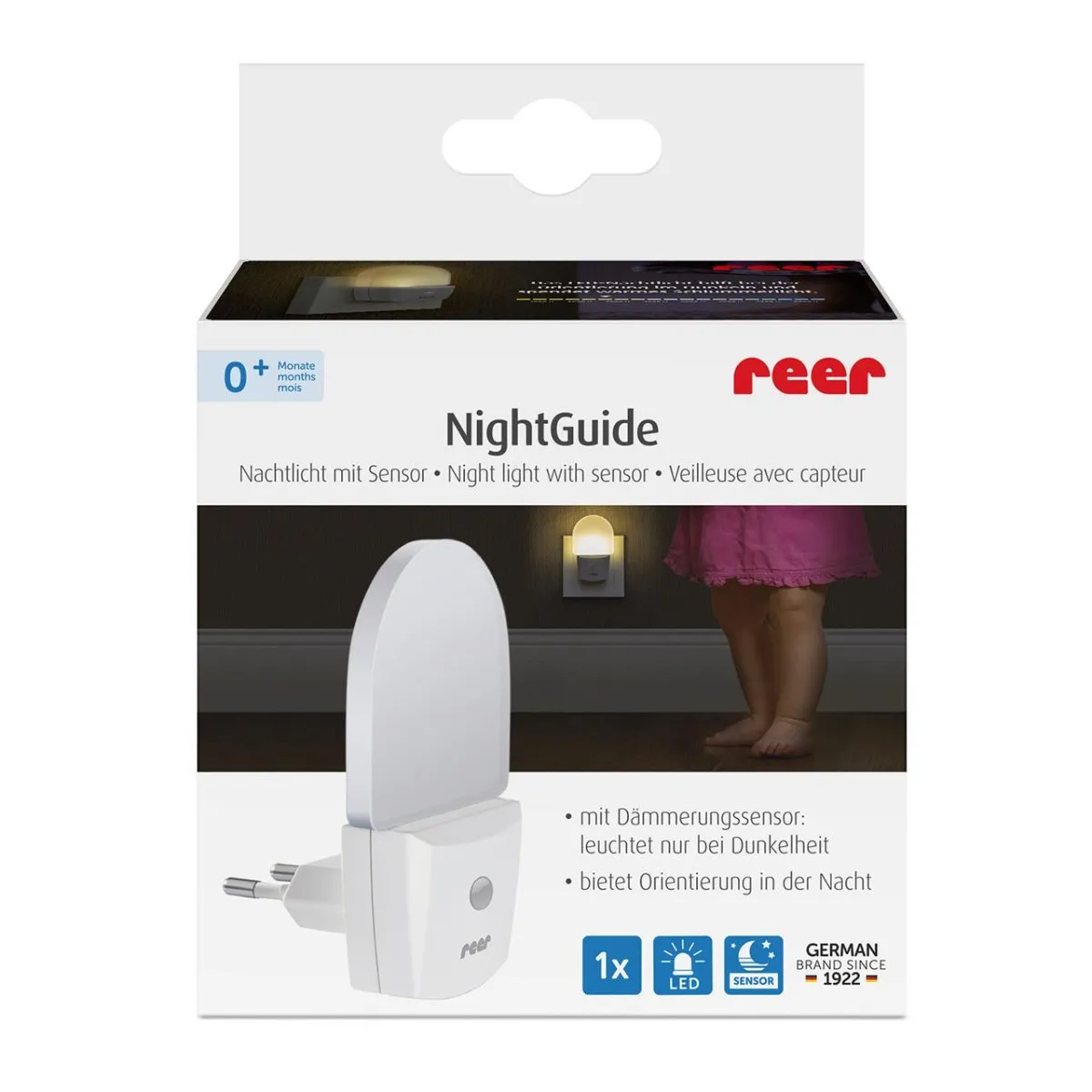 Lampa de veghe pentru priza cu senzor de noapte sau zi pentru +0 luni NightGuide, 1 bucata, Reer 