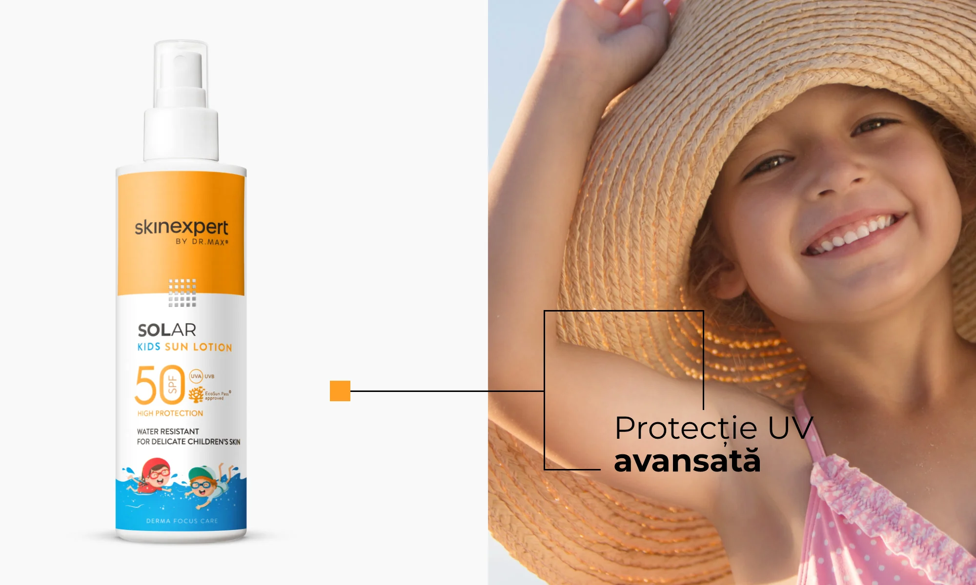 Prezentare Skinexpert by Dr. Max® Solar Crema cu protectie solara pentru copii SPF50- Protectie avansata Prezentare Skinexpert by Dr. Max® Solar Crema cu protectie solara pentru copii SPF50- Protectie avansata