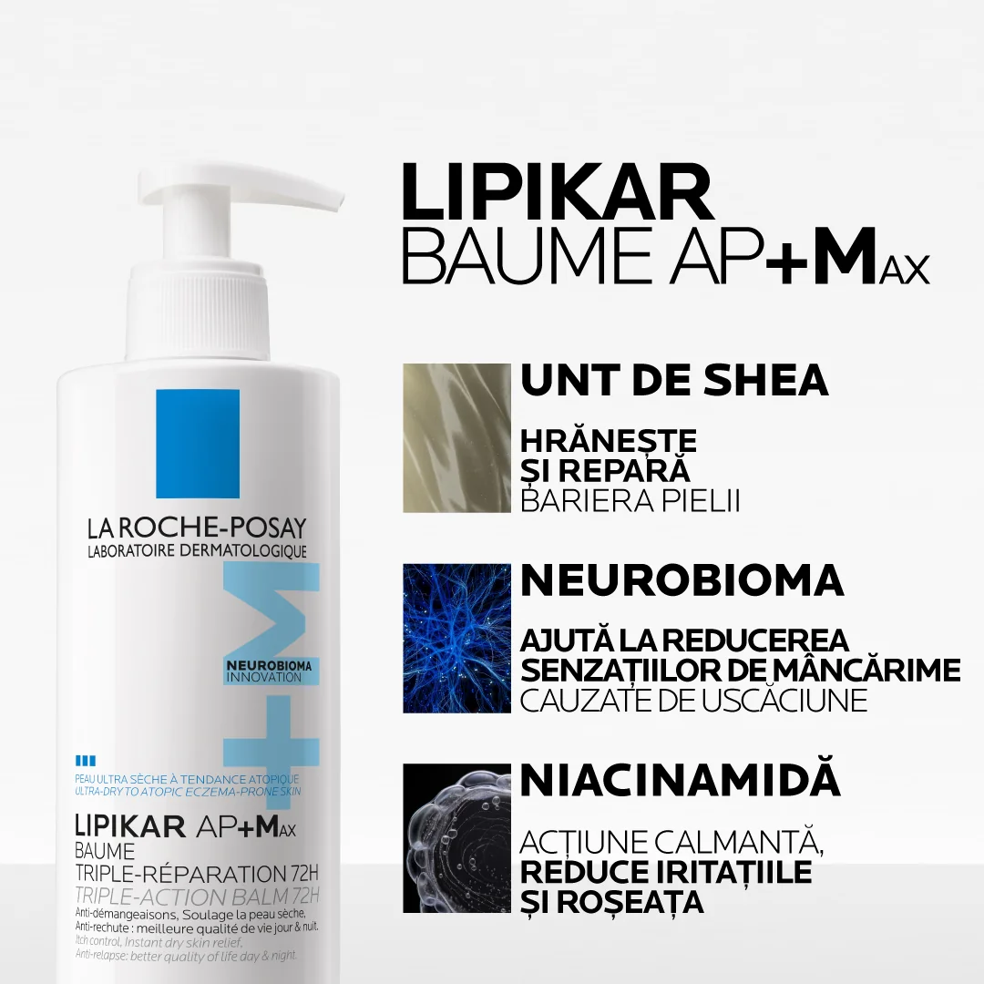 Balsam triplu reparator Lipikar Baume AP+Max, 400ml, La Roche-Posay
