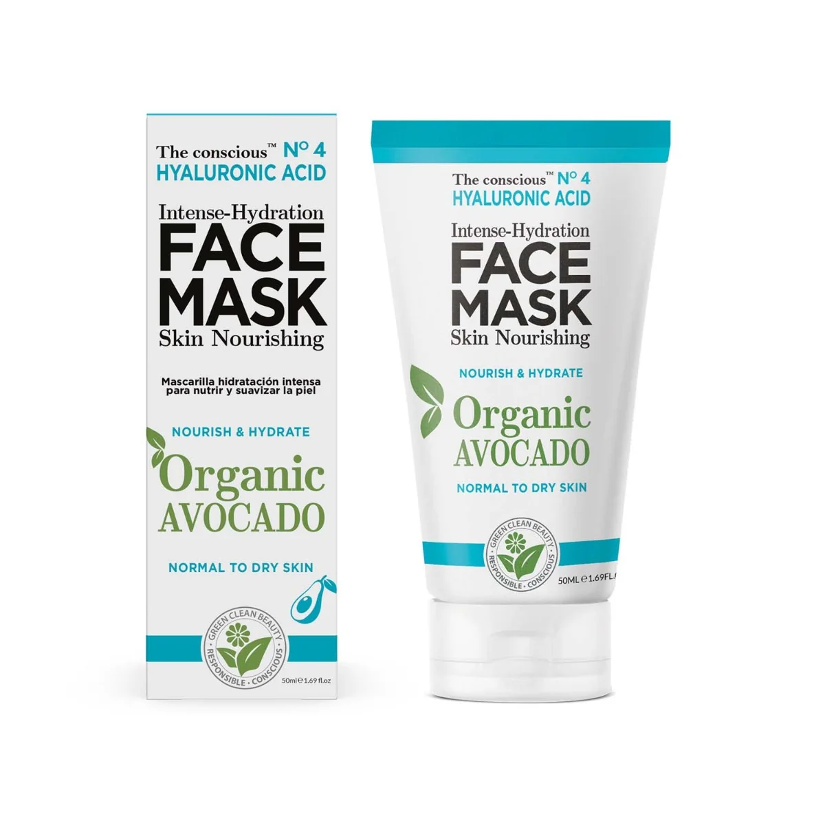 Masca intens hidratanta pentru fata cu Acid Hialuronic si Avocado, 50ml, The conscious