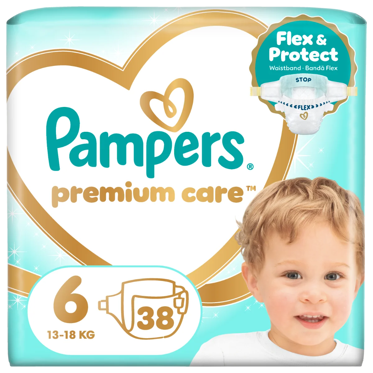Scutece Premium Care marimea6 13+ kg, 38 bucati, Pampers