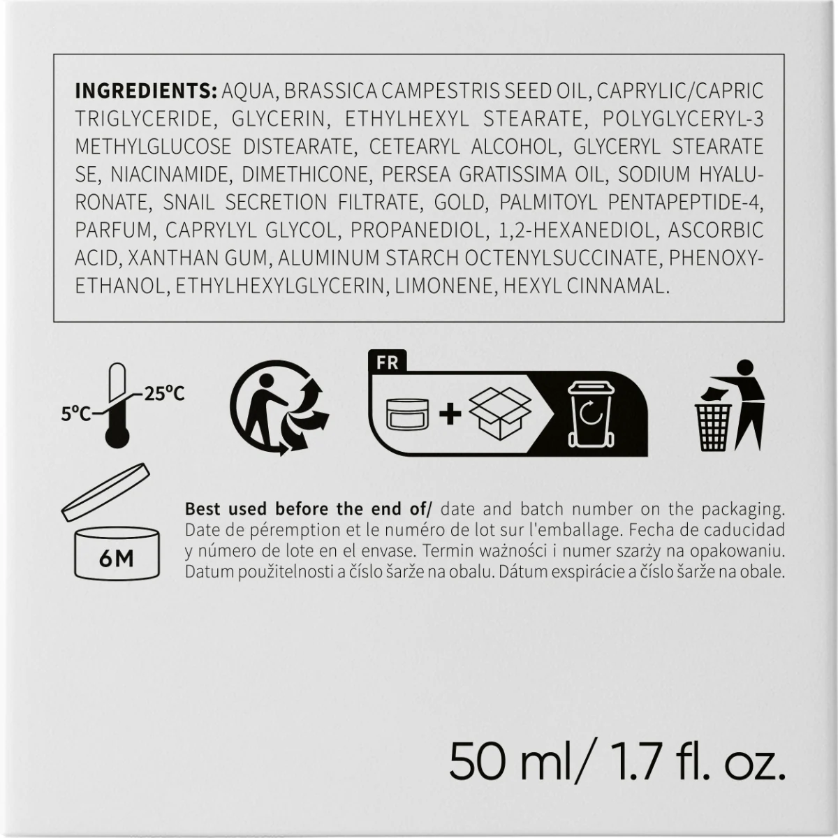 Crema zi/noapte de fata pentru lifting cu Mucus de melc si particule aur 24K, 50ml, Erne