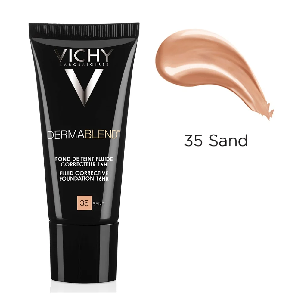 Fond de ten corector fluid rezistenta 16h SPF28 ten normal sau uscat Dermablend 35, 30ml, Vichy