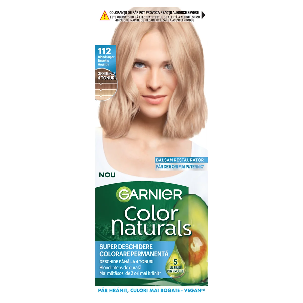 Vopsea de par permanenta Color Naturals 112 Blond Super Deschis Argintiu, 112ml, Garnier