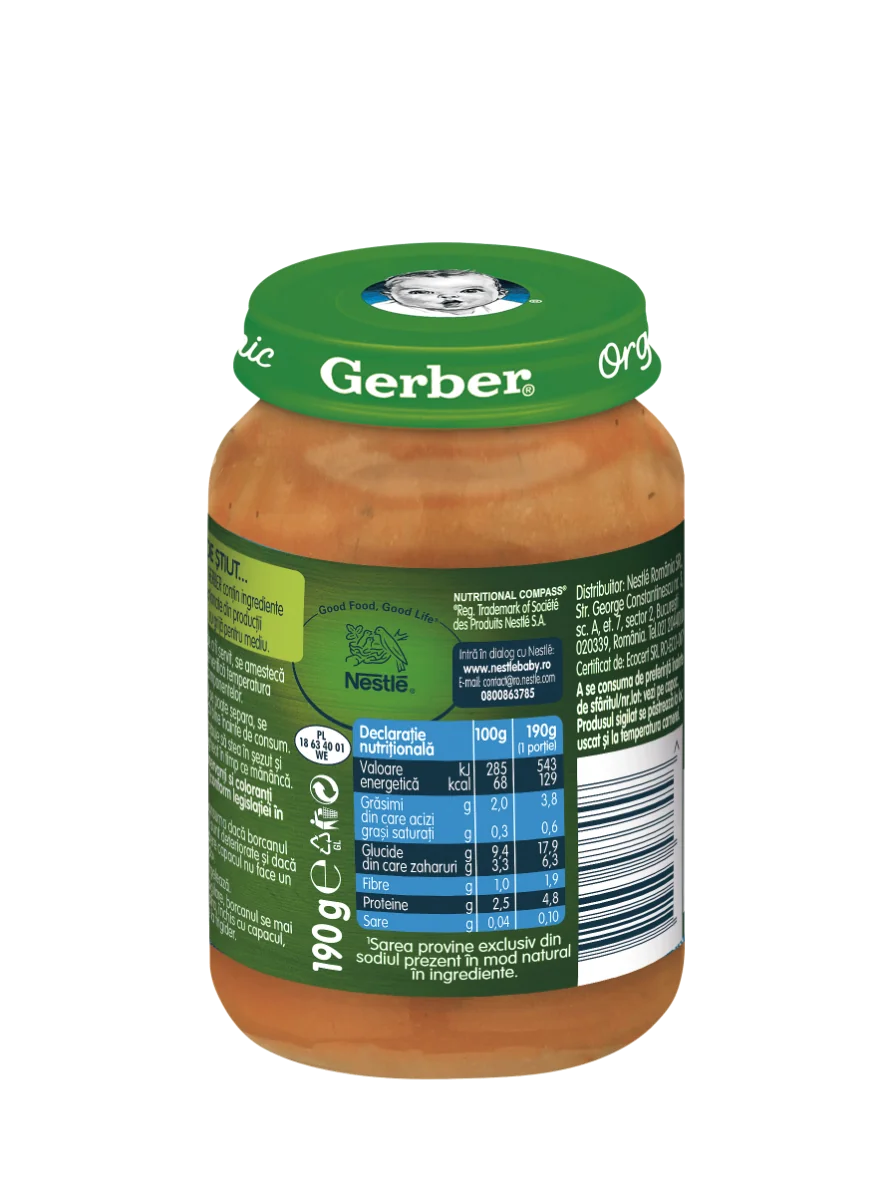 Piure Bio din cartofi dulci cu pui si legume de la 10 luni, 190g, Gerber