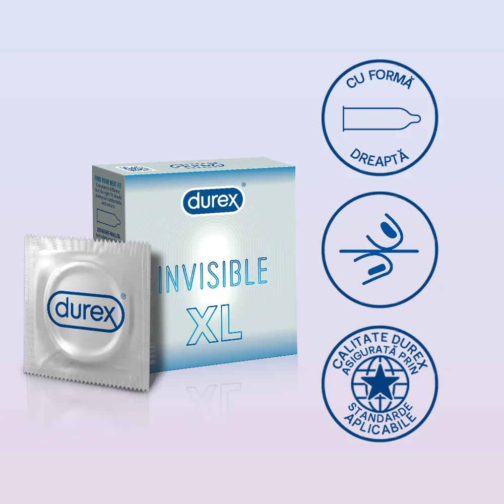 Prezervative Invisible XL, 3 bucati, Durex 