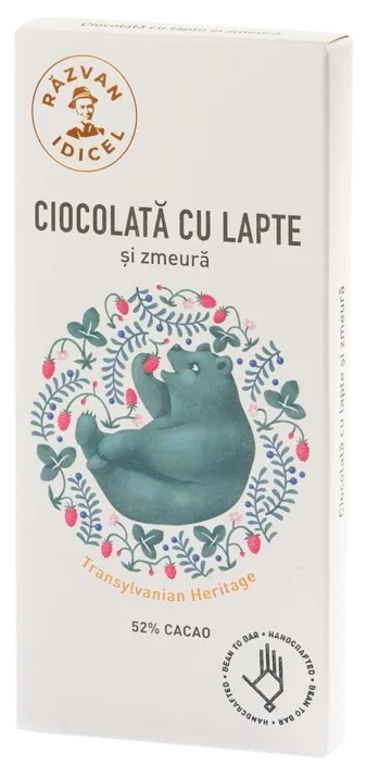 Ciocolata 54% cacao cu lapte si zmeura, 80g, Razvan Idicel