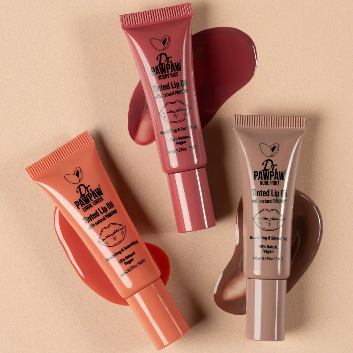Set ulei de buze colorat si hranitor cu extract de papaya, 3 x 8ml, Dr.PAWPAW