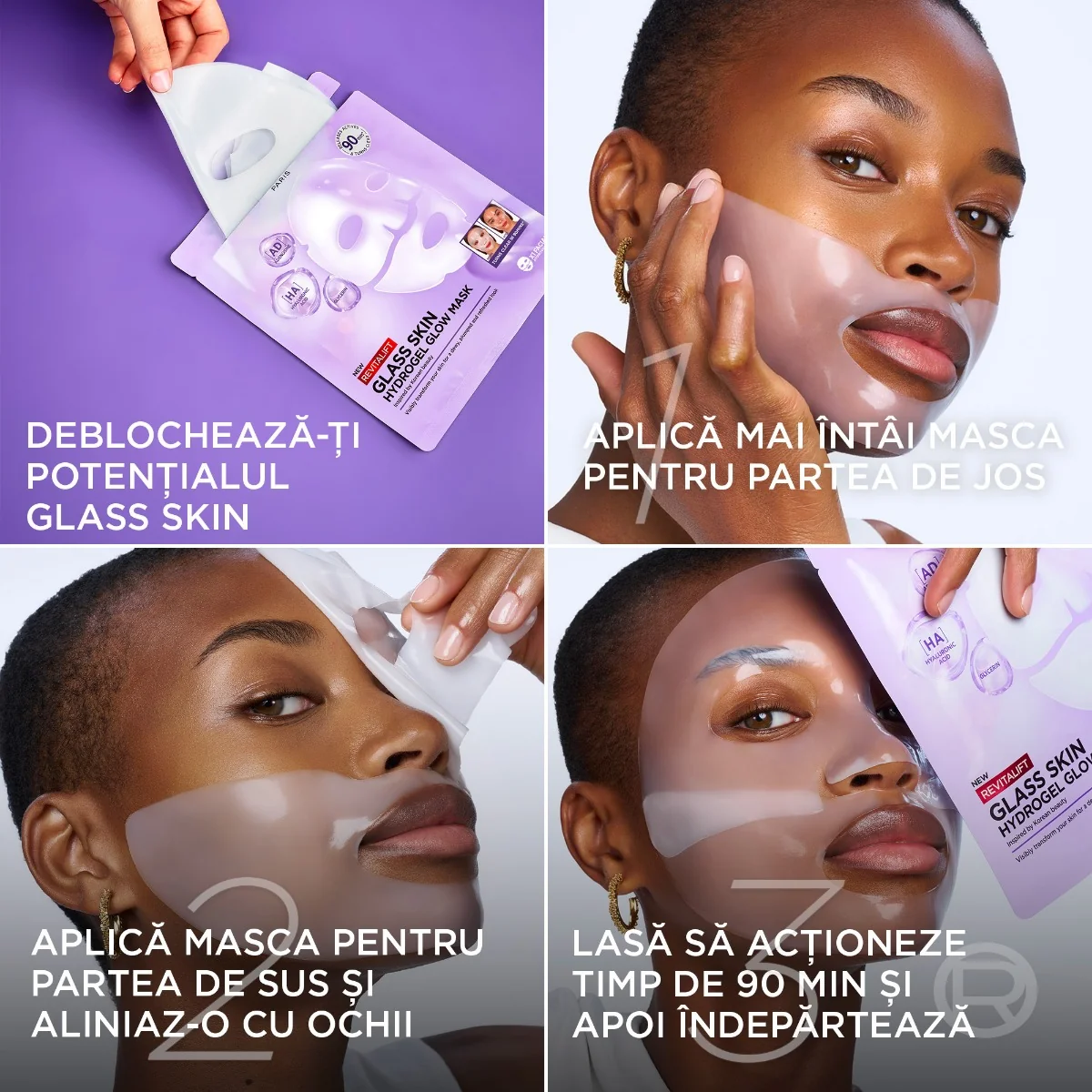 Masca hidrogel pentru iluminare Revitalift Glass Skin, 25g, L'Oreal Paris