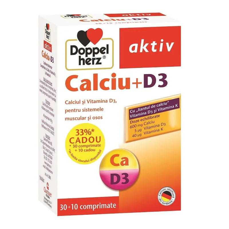 Calciu + D3, 30 comprimate + 10 comprimate cadou, Doppelherz
