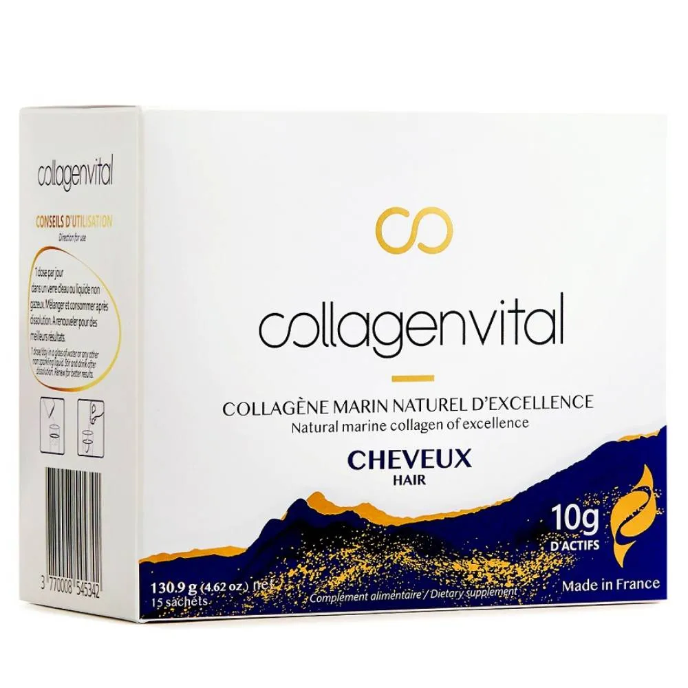 Colagen marin solubil peptide pentru par Collagen Vital Hair Premium, 15 plicuri x 10g, Vita Recherche Paris