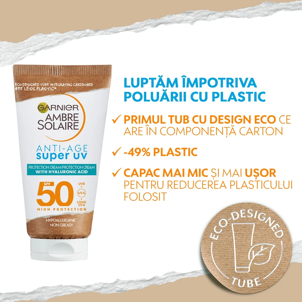 Crema protectoare cu efect anti-imbatranire Super UV SPF50 Ambre Solaire, 50ml, Garnier