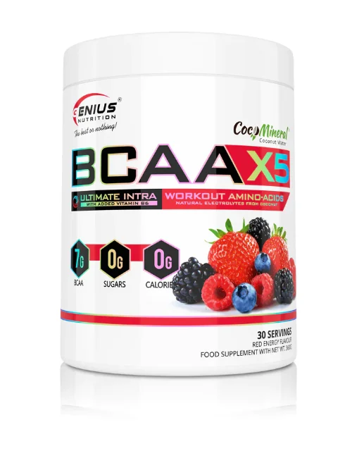 Aminoacizi pudra cu aroma de fructe de padure BCAA-X5, 360g, Genius Nutrition
