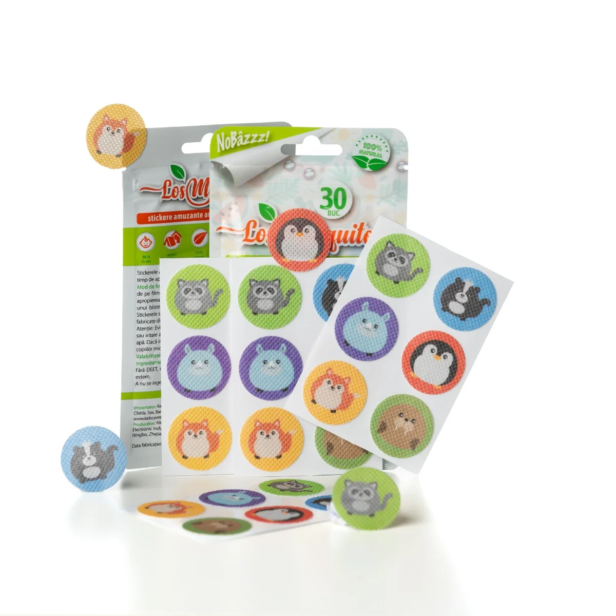Stickere aromatizate cu citronella model cu animale, 30 bucati, Los Mosquitos