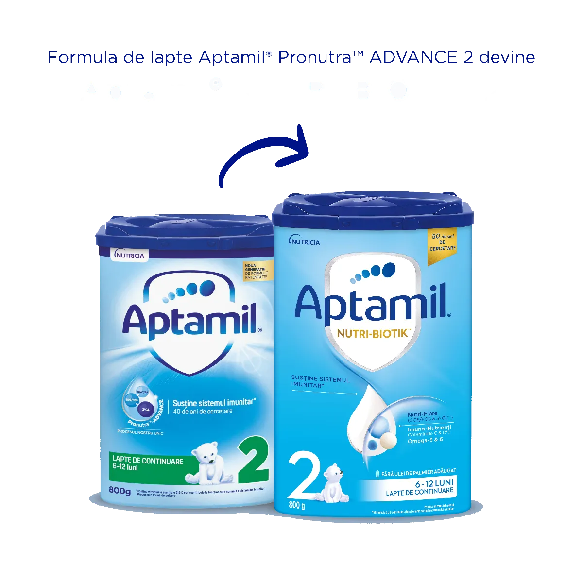 Lapte praf Aptamil NUTRI-BIOTIK 2 pentru 6-12 luni, 800g, Nutricia