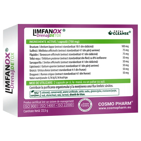 Limfanox Drenaj Detox Total Cleanse, 30 capsule, Cosmopharm