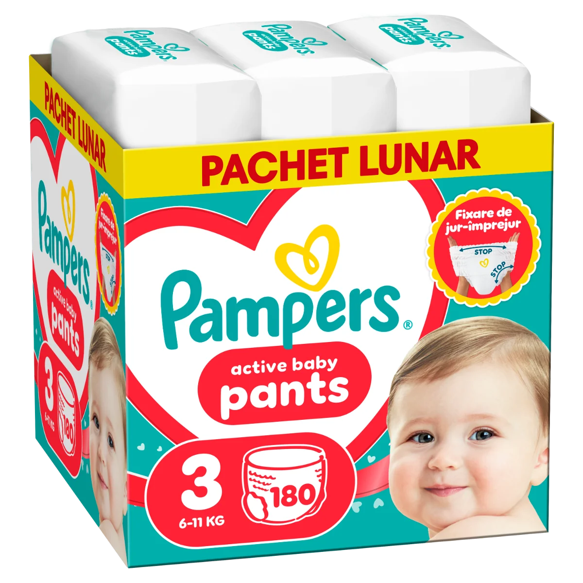 Scutece-chilotel Pants XXL Box Marimea 3 pentru 6-11 kg, 180 bucati, Pampers 