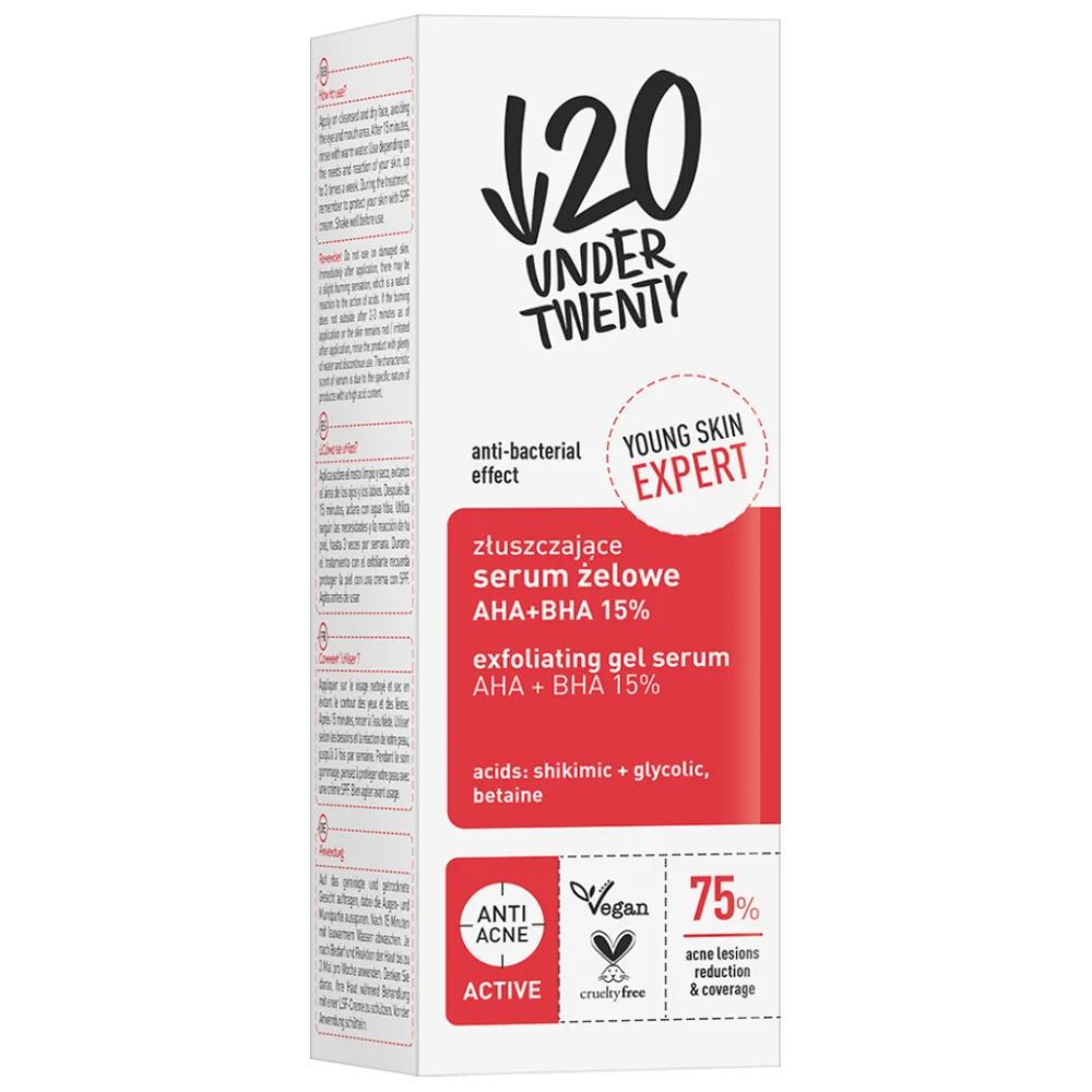 Gel-ser exfoliant AHA+BHA 15%, 30ml, Under20
