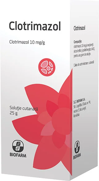 Clotrimazol solutie cutanata 10 mg/g, 25 g, Biofarm