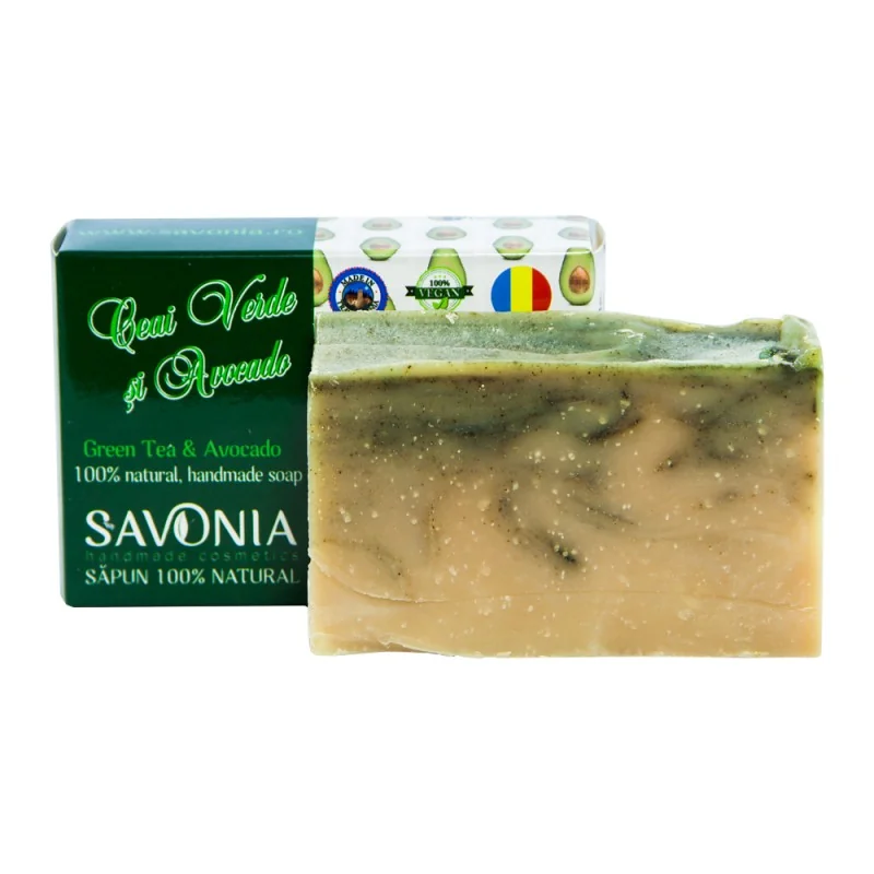 Sapun natural pentru fata si corp Ceai verde si Avocado, 90g, Savonia