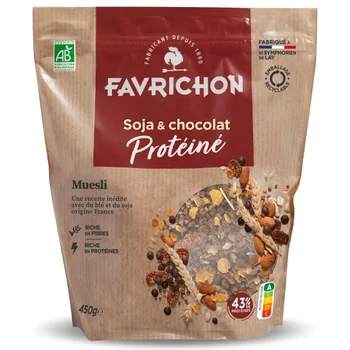 Musli bio cu 43% proteine, soia si ciocolata, 450g, Favrichon