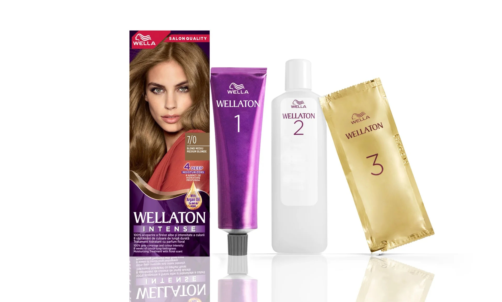 Vopsea de par permanenta Blond Mediu 7.0 Wellaton, 110ml, Wella