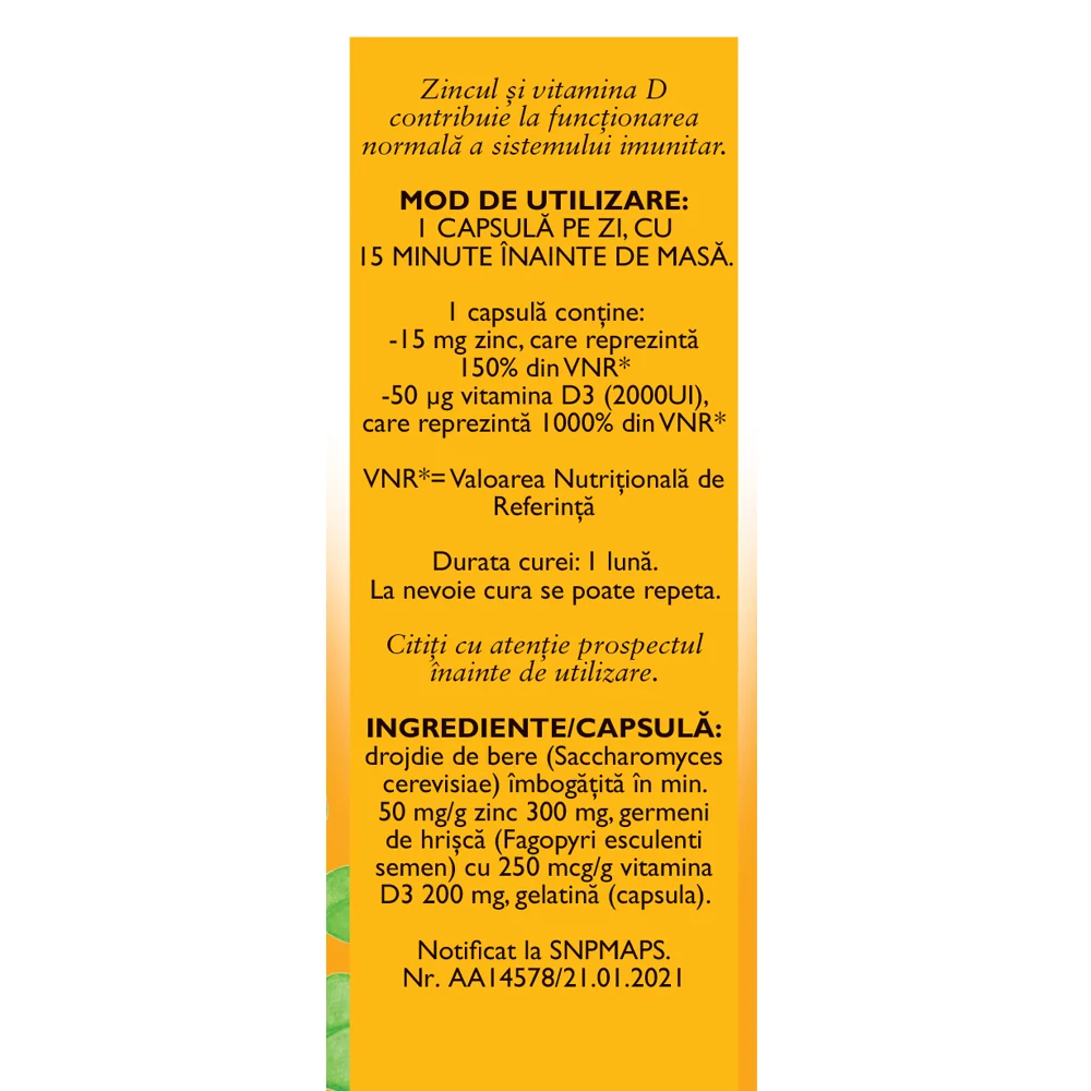 Zinc cu vitamina D3, 30 capsule, Fares