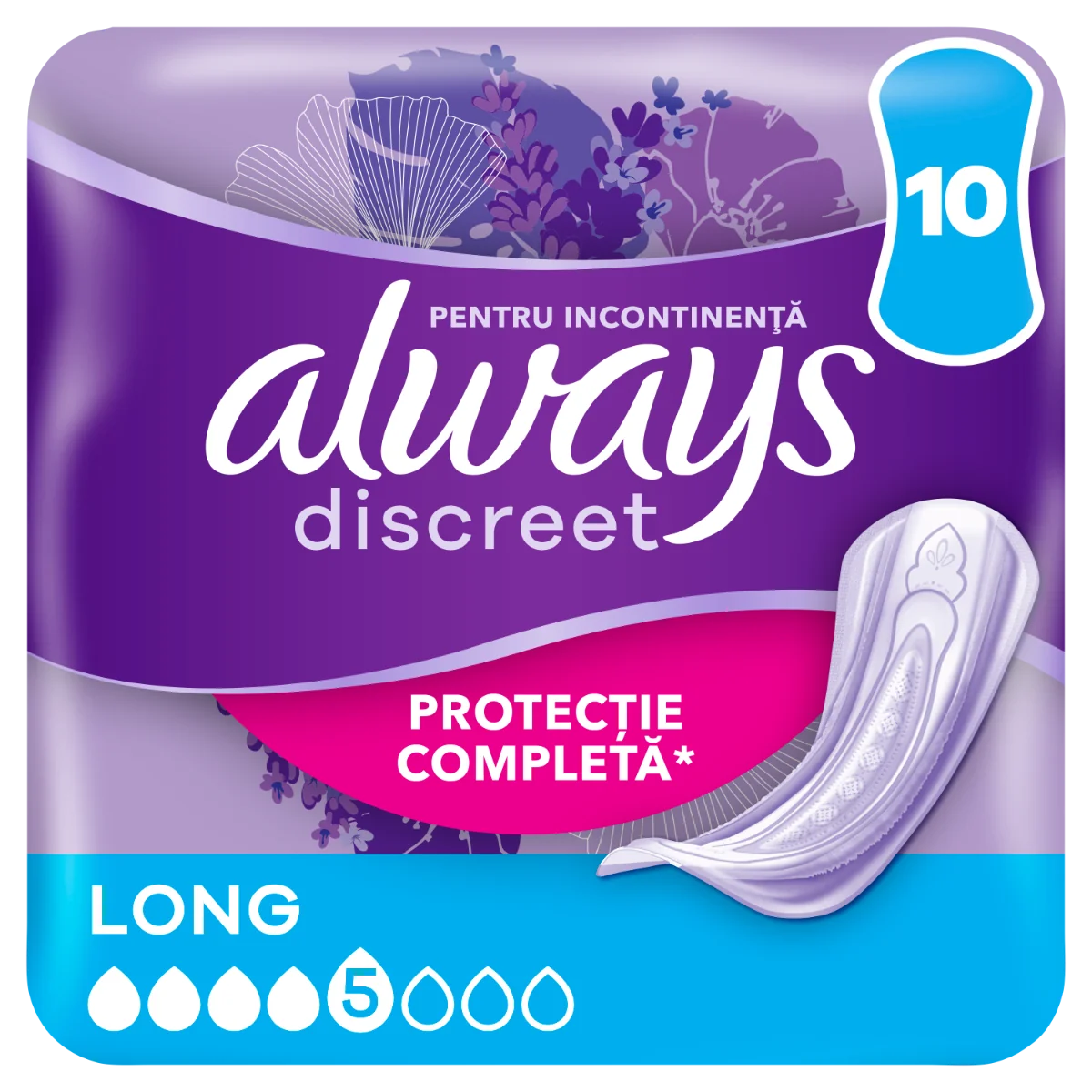 Absorbante pentru incontinenta urinara Discreet Long, 10 bucati, Always