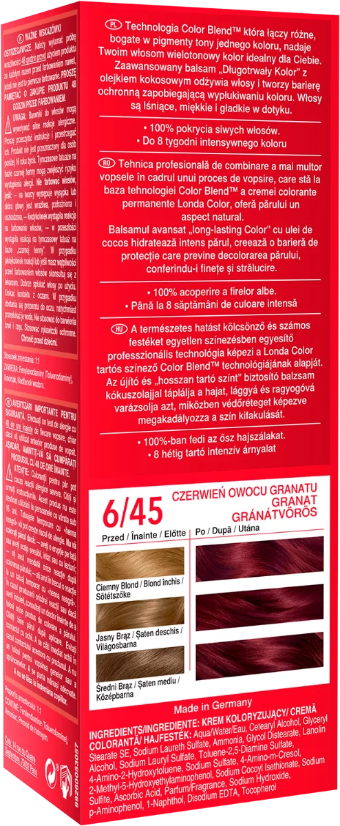 Vopsea de par permanenta 6/45 Rosu Granat, 110ml, Londa