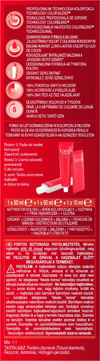 Vopsea de par permanenta 2/8 Blue Black, 110ml, Londa