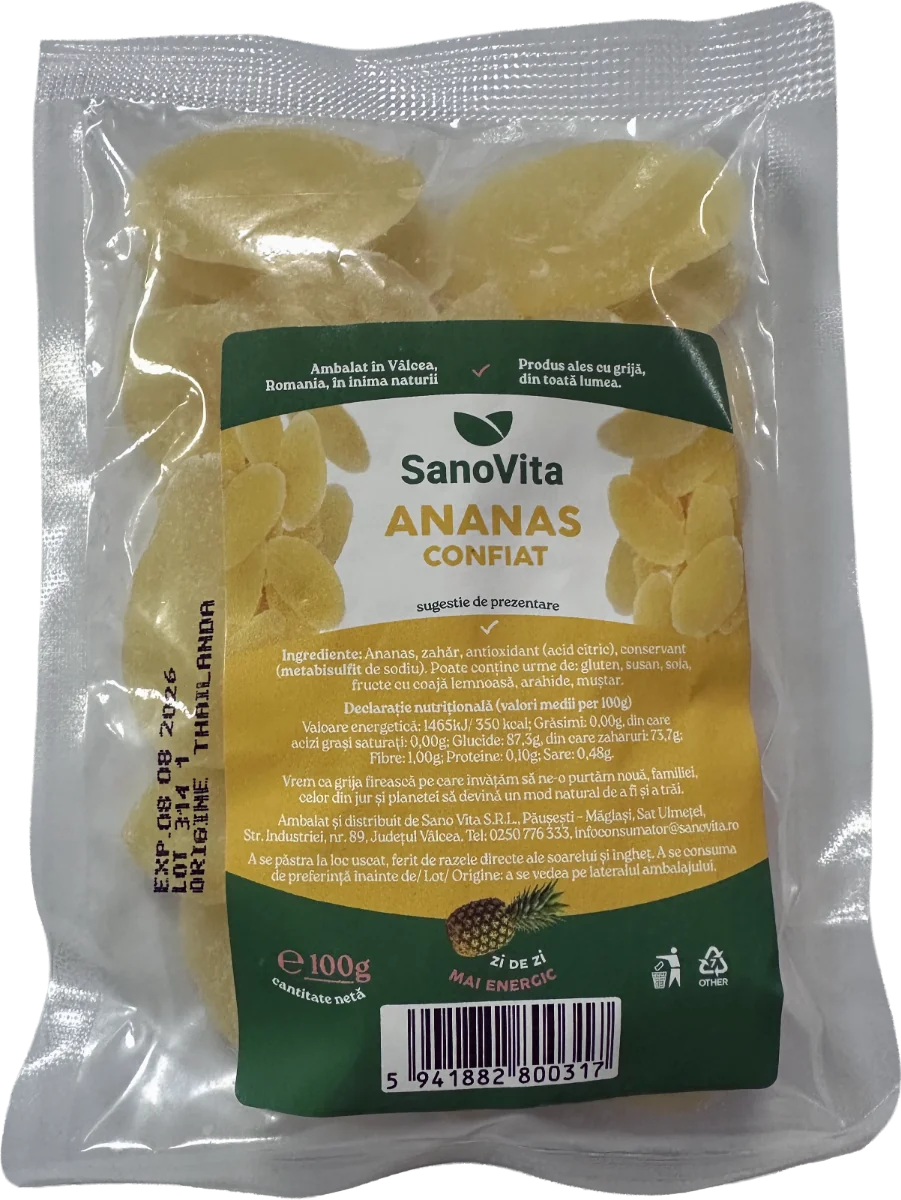 Ananas confiat, 100g, SanoVita