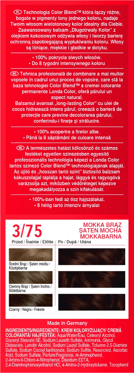 Vopsea de par permanenta 3/75 Mocha Brown, 110ml, Londa
