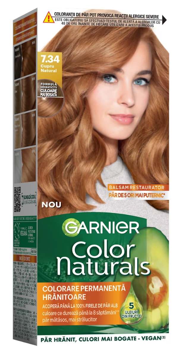 Vopsea de par permanenta Color Naturals 7.34 Cupru Natural, 112ml, Garnier