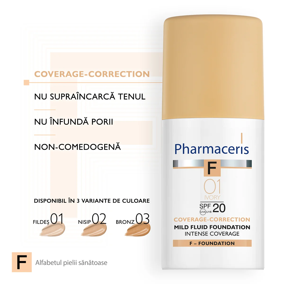 Fond de ten Intense Coverage 01 Ivory SPF20 F, 30ml, Pharmaceris