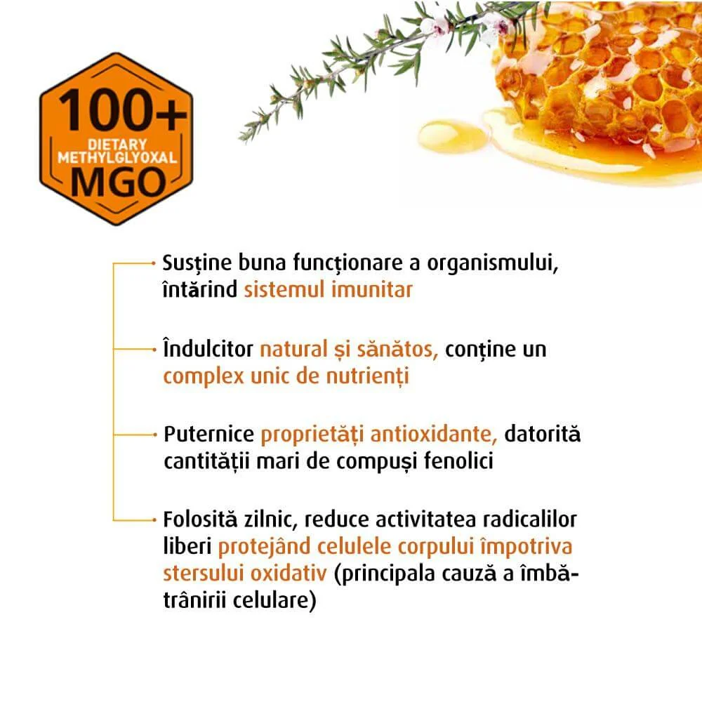 Miere de Manuka MGO 100+ naturala din Noua Zeelanda, 250g, Manuka Lab