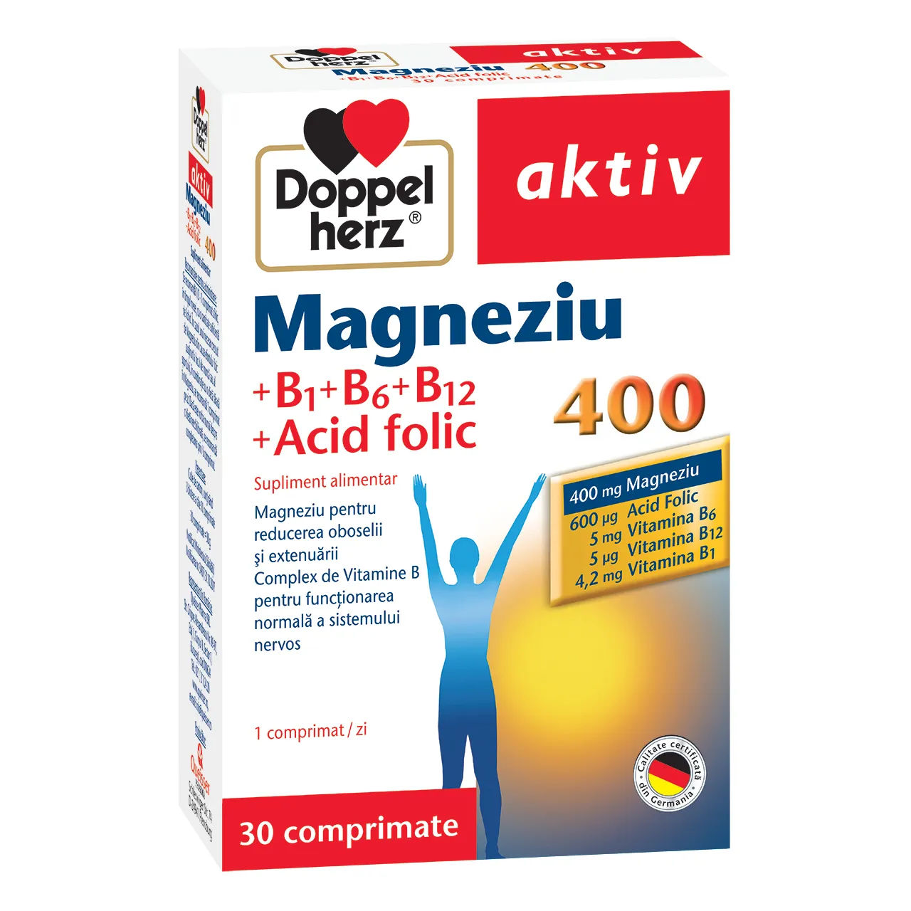 Magnesiu 400 mg + Vitamina B1+B6+B12 + Acid folic, 30 comprimate, Doppelherz