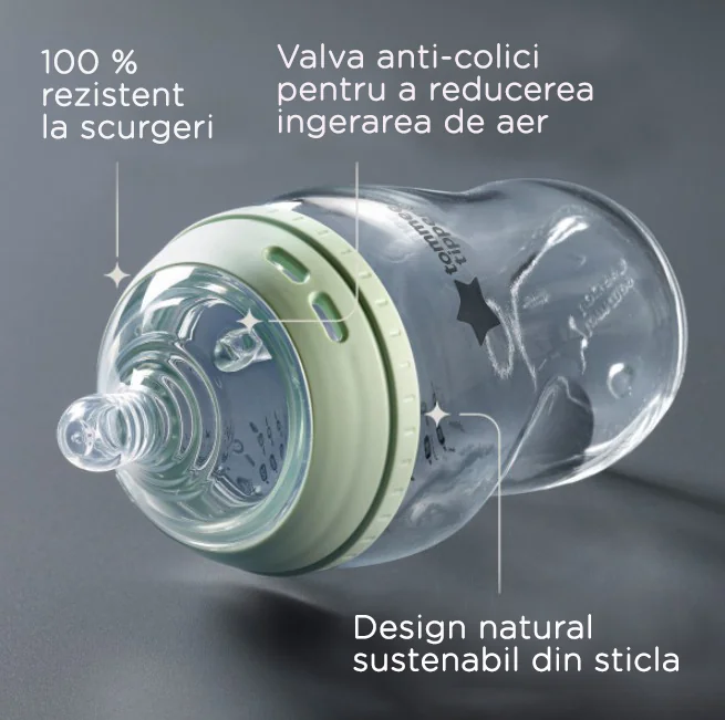 Biberon din sticla cu tetina din silicon cu autosterilizare pentru 0 luni+ Natural Start, 250ml, Tommee Tippee