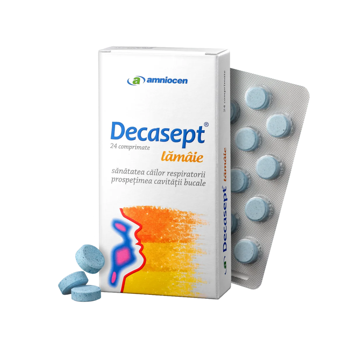 Decasept cu aroma de lamaie, 24 comprimate, Amniocen