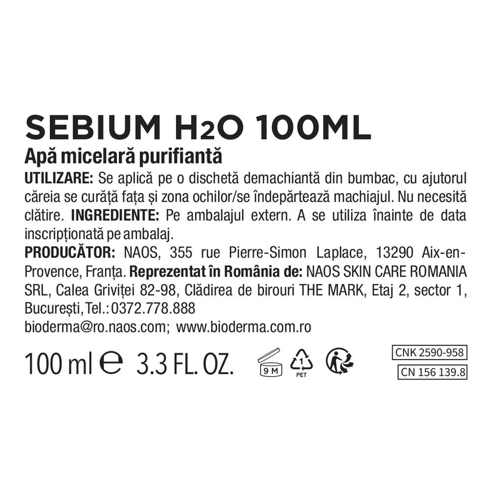 Solutie micelara Sebium H2O, 100ml, Bioderma